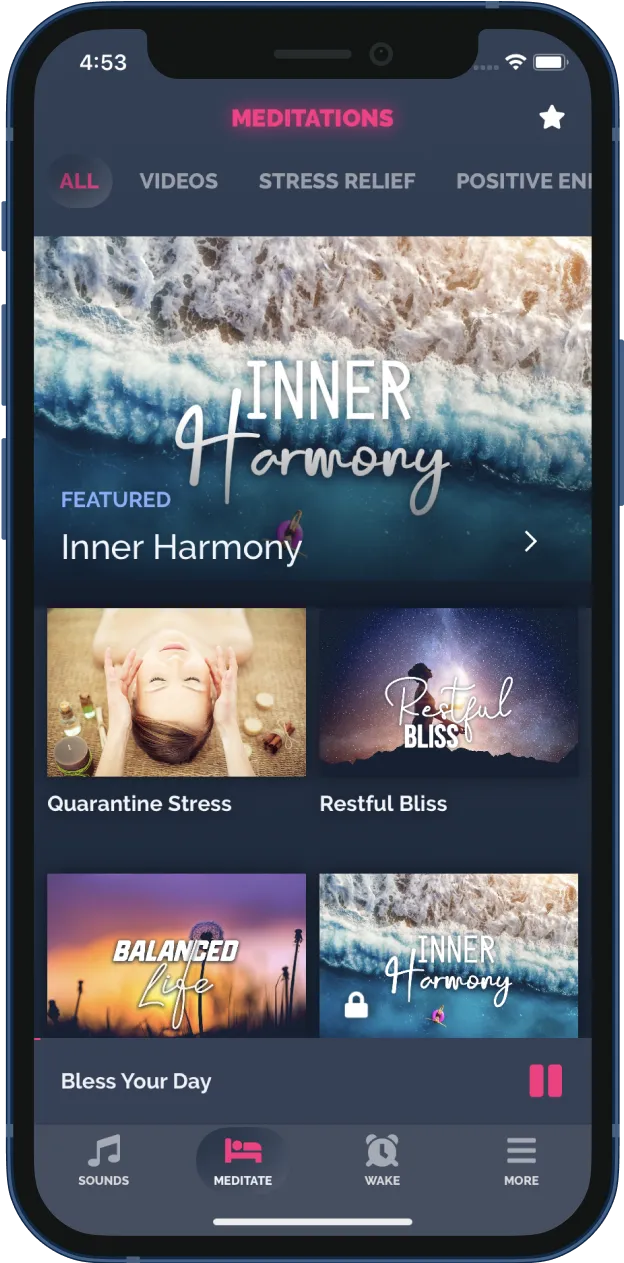 A smartphone with the Beditations app