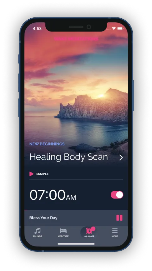 A smartphone showing the Beditations app