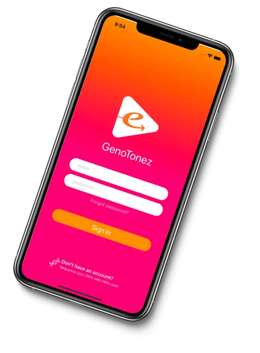 A smartphone showing GenoTonez app