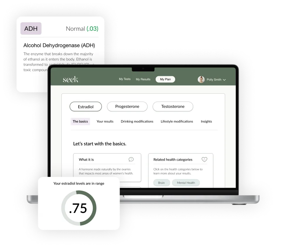 Seek patient portal showing test results and clinical recommendations