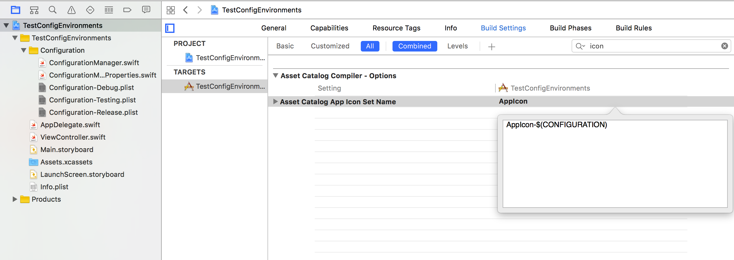 AppIcon in build settings