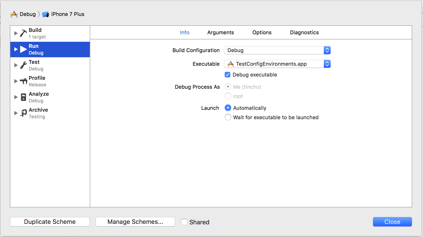 Debug scheme