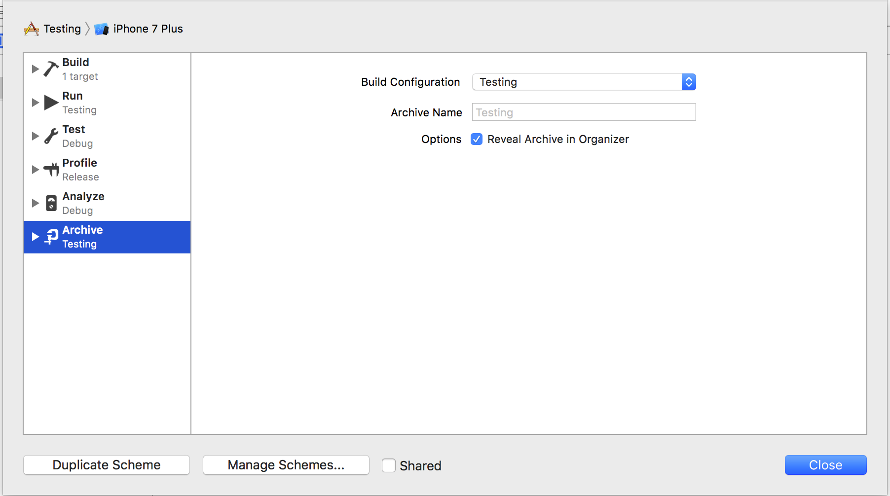 Testing scheme
